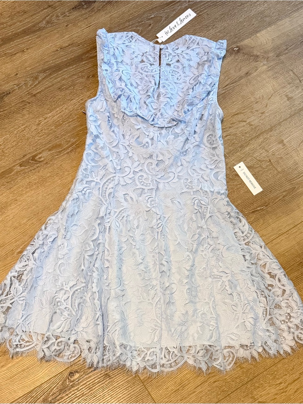 $329 NWT For Love & Lemons Locket Keyhole Mini Dress Powder Blue Lace XS - Picture 11 of 11